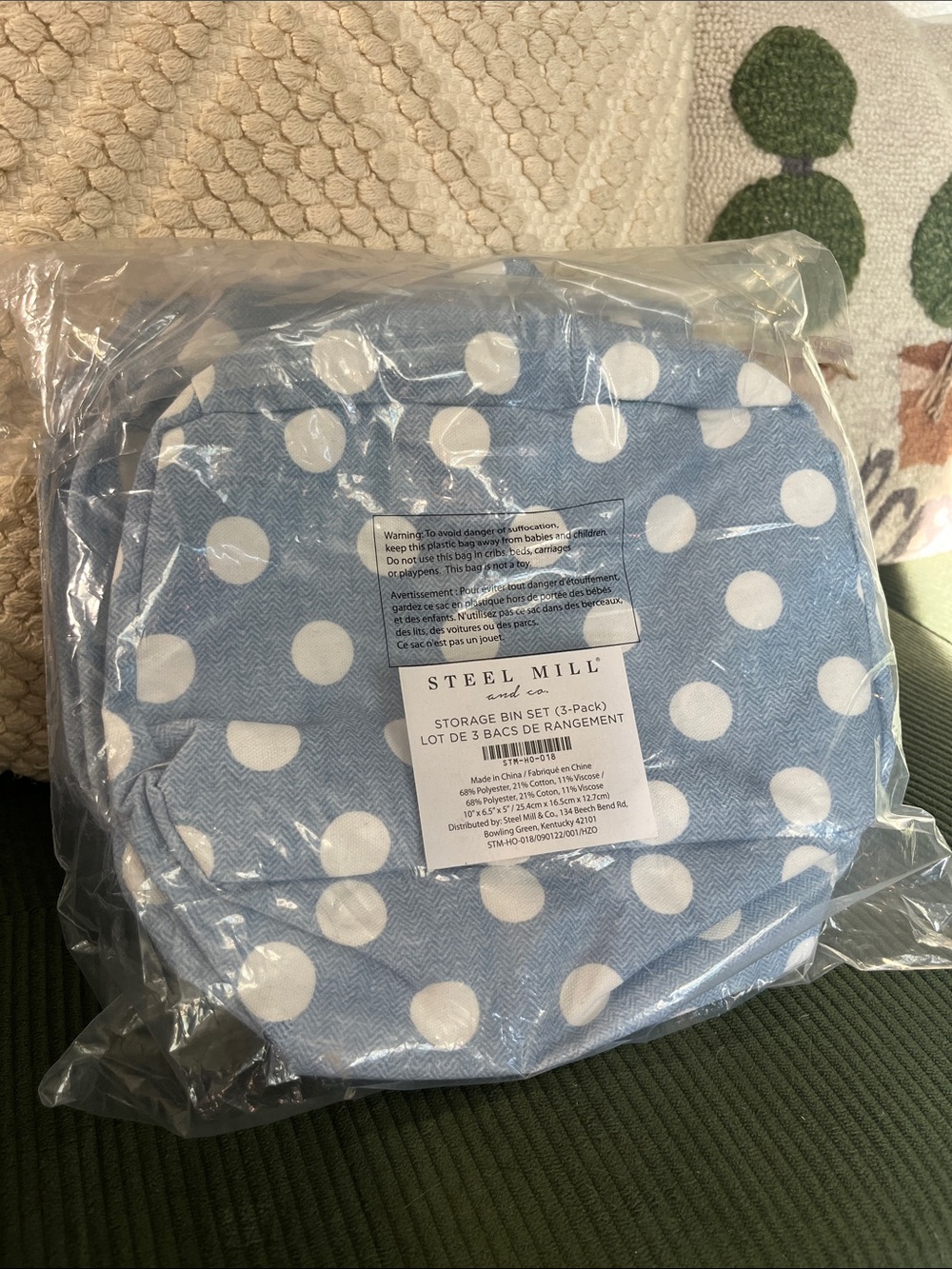 Light Blue Polka Dot Storage Bin